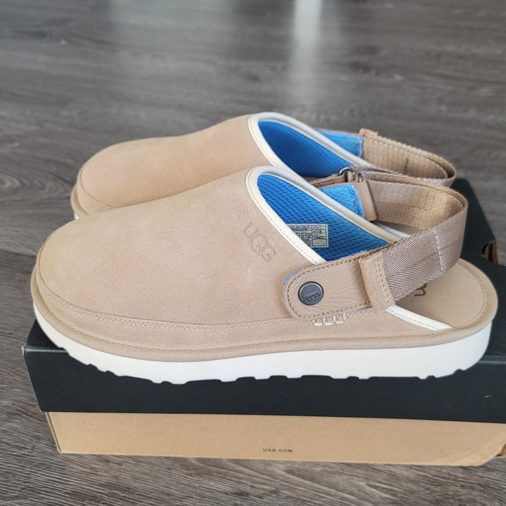 UGG Men's Beige Suede Slide with Blue Inner Lining